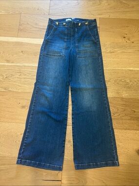 Pilcro Wide-Leg High-Rise Jeans in Dark Blue Wash